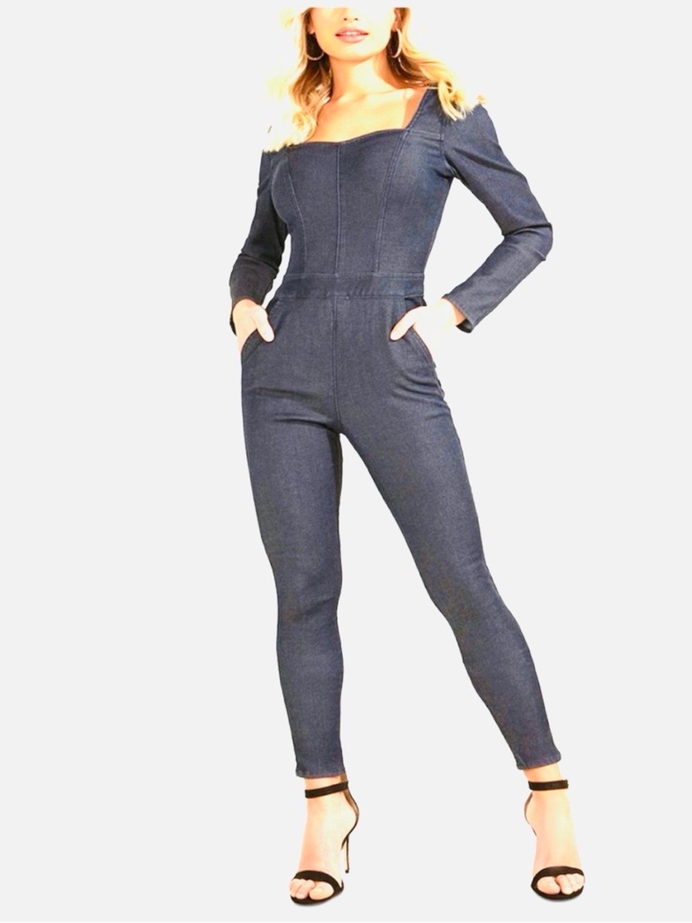 Guess Signature Jean Long Sleeve Jumpsuit Size S/P